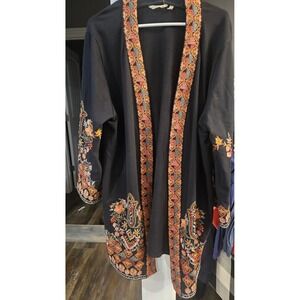 Fairycore Boho Soft Surroundings Black Embroidered Open Front Cardigan Sz 2x